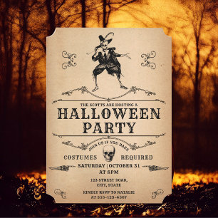 Halloween-Party Tanzendes Skelett Gothic Vintage Einladung