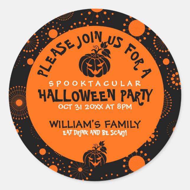 Halloween-Party Template Moderne Orang Circles Runder Aufkleber (Vorderseite)