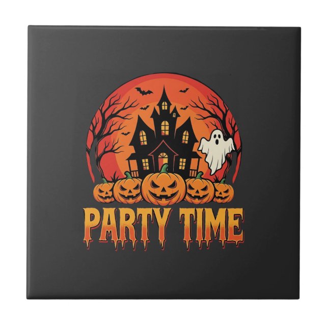 Halloween-Party-Time-Geist-Kürbis-Design_1 Fliese (Vorderseite)