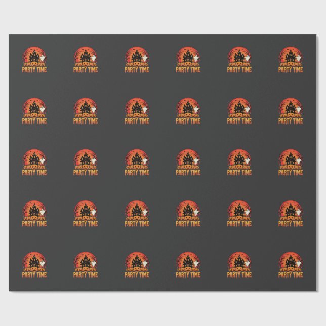 Halloween-Party-Time-Geist-Kürbis-Design_1 Geschenkpapier (Flach)