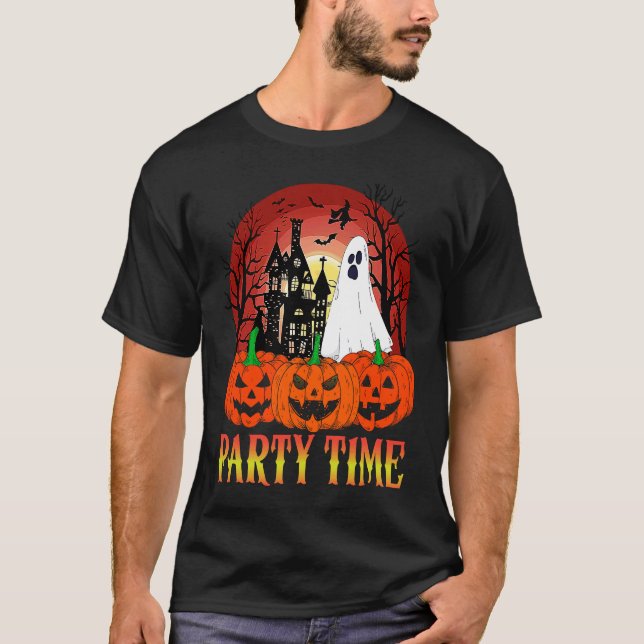 Halloween Party Time  Ghost Pumpkin Haunted House  T-Shirt (Vorderseite)