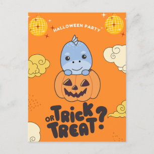 Halloween-Party Trick oder Trete Dino Pumkin Holid Feiertagspostkarte