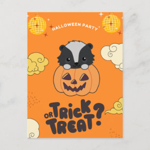 Halloween-Party Trick oder Treten Skunk Pumkin Hol Feiertagspostkarte