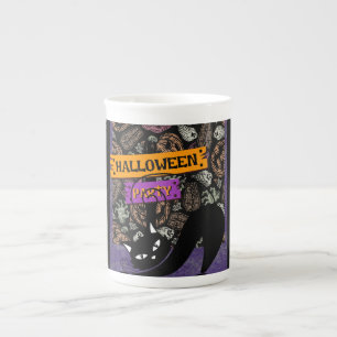 Halloween-Party und schwarze Katze Prozellantasse