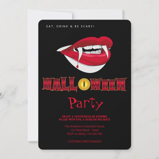 Halloween-Party Vampire Teeth Gothic Einladung (Vorderseite)