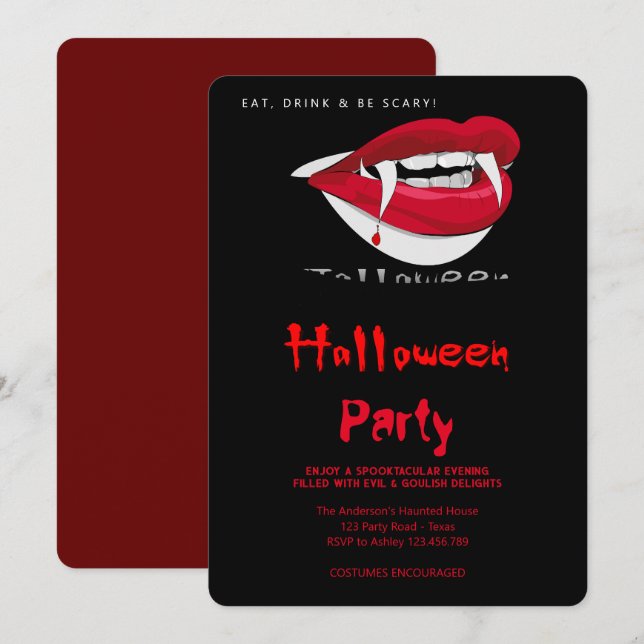 Halloween-Party Vampire Teeth Gothic Einladung (Vorne/Hinten)