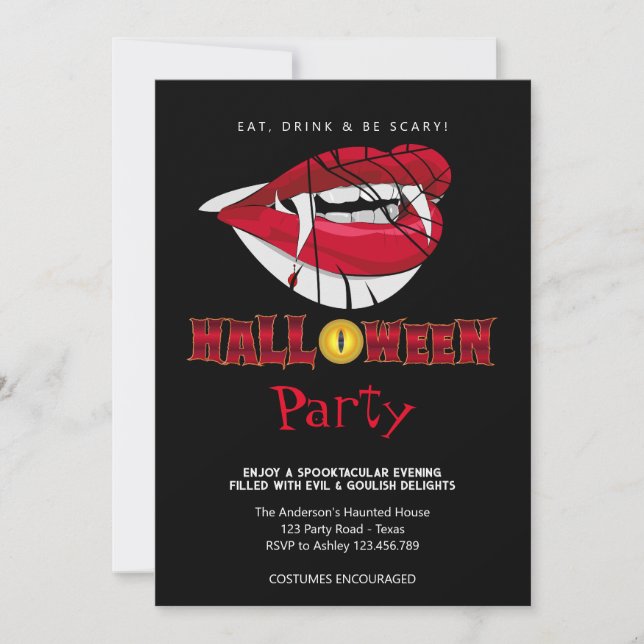 Halloween-Party Vampire Teeth Gothic Einladung (Vorderseite)