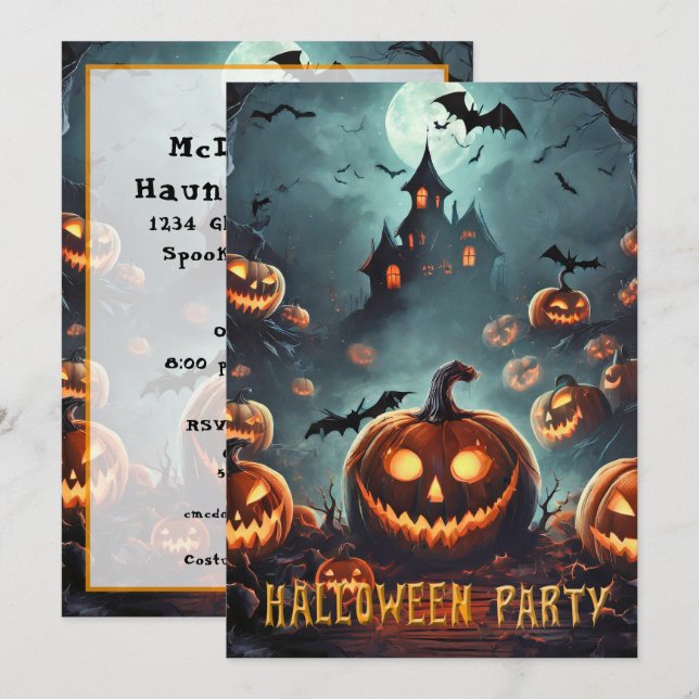Halloween-Party viele Jack-O-Lanterns Einladung (Vorne/Hinten)