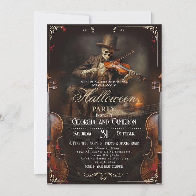 Halloween-Party Vintag Gothic Grim Sensenmann Viol Einladung (Vorderseite)