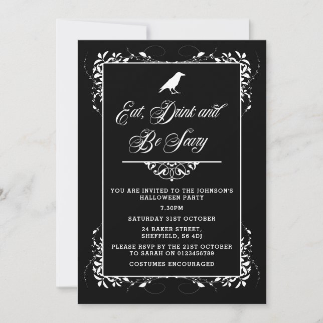 Halloween-Partyeinladung - eleganter Erwachsener Einladung (Vorderseite)