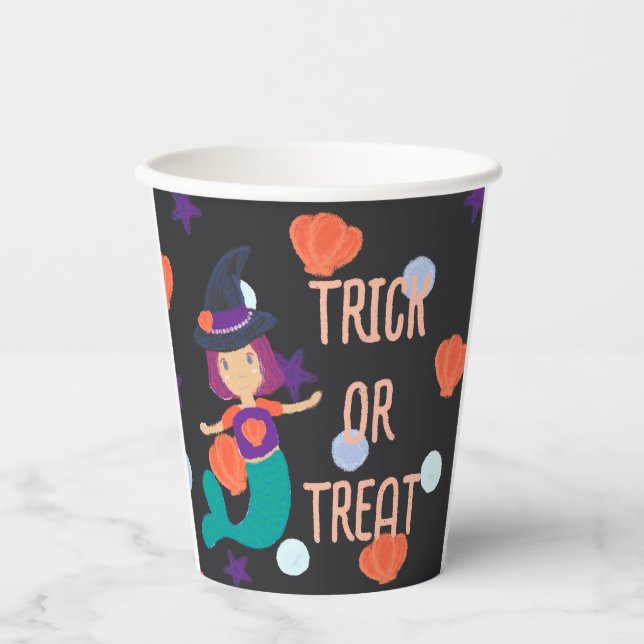 Halloween Pastel Mermaid Witch Trick oder Treat Pappbecher (Vorderseite)
