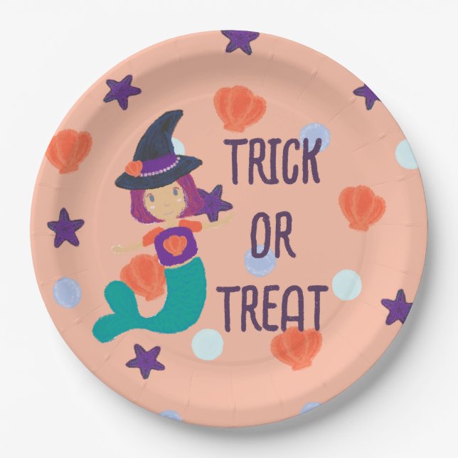 Halloween Pastel Mermaid Witch Trick oder Treat Pappteller (Vorderseite)