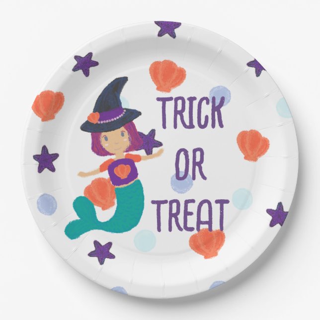 Halloween Pastel Mermaid Witch Trick oder Treat Pappteller (Vorderseite)