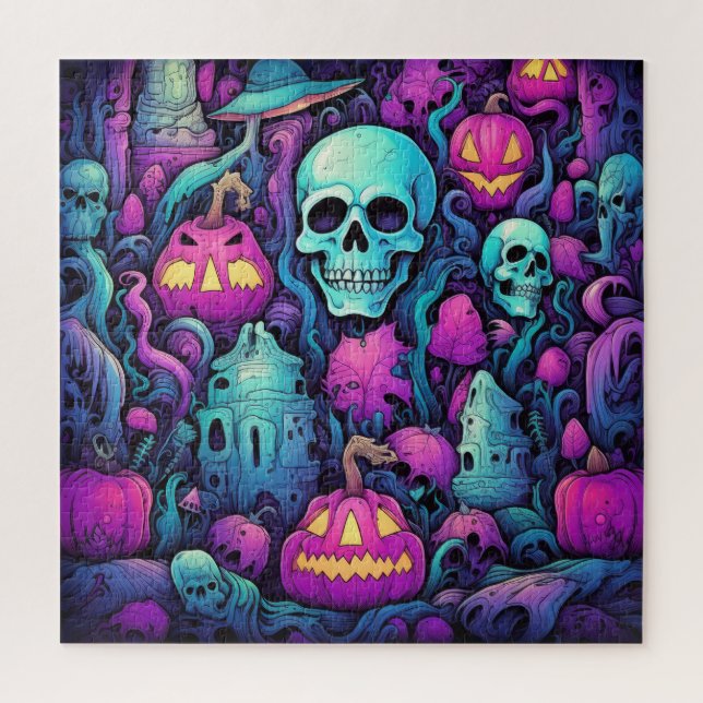 Halloween Pastel Skulls und Pumpkins Puzzle (Vertikal)
