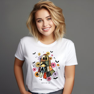 Halloween Patchwork Ghost Vintag T-Shirt