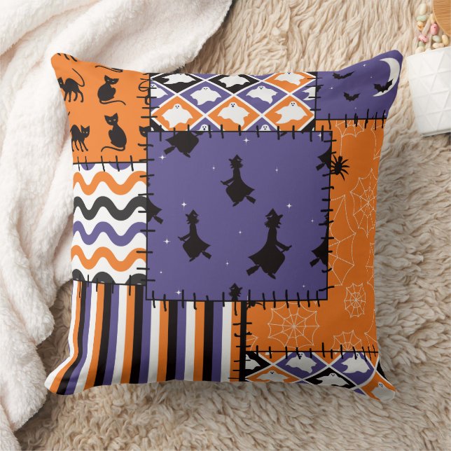 Halloween Patchwork Hexen Cats Throw Kissen (Decke)