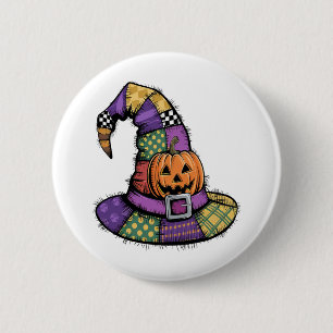 Halloween Patchwork Hexenhut Gruselig Button