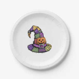 Halloween Patchwork Hexenhut Gruselig Pappteller