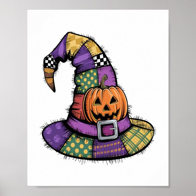 Halloween Patchwork Hexenhut Spooky Poster (Vorne)