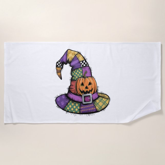 Halloween Patchwork Hexenhut Spooky Strandtuch (Vorderseite)