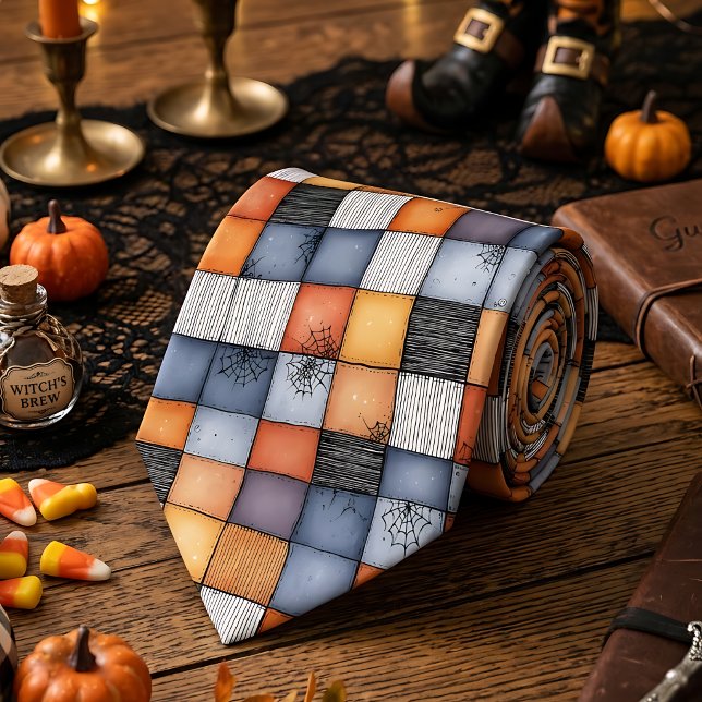 Halloween-Patchwork mit Spinnennetzen Krawatte (Von Creator hochgeladen)