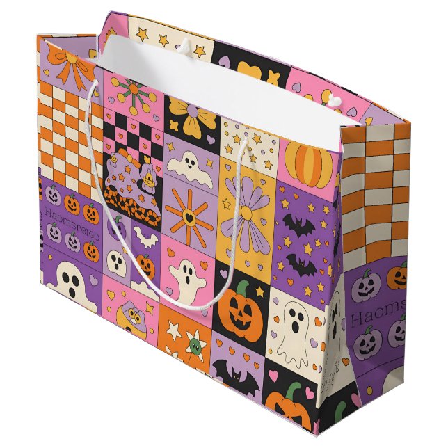 Halloween Patchwork Pattern - Feierliche Plätze mi Große Geschenktüte (Rückseite Schrägansicht)