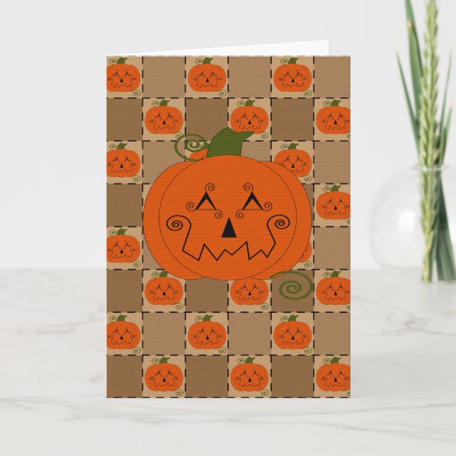 Halloween Patchwork Pumpkin-Karte Karte (Vorderseite)