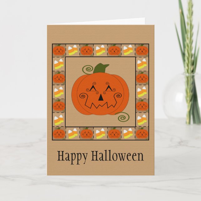 Halloween Patchwork Pumpkin-Karte Karte (Vorderseite)