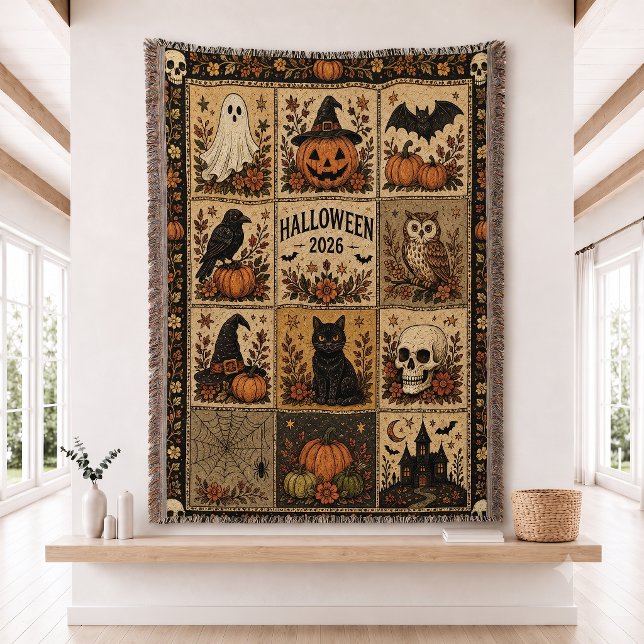 Halloween-Patchwork-Quilt-Set Gewebte Wurfdecke Decke (Von Creator hochgeladen)