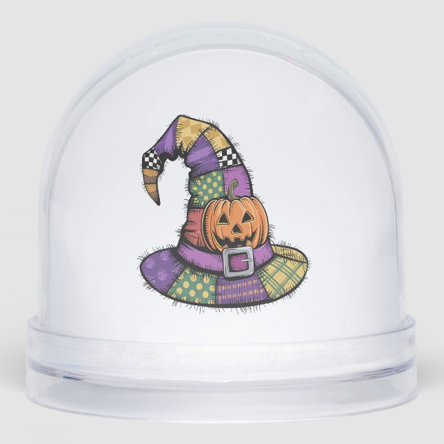 Halloween Patchwork Witch Hat Spooky Schneekugeln (Vorderseite)