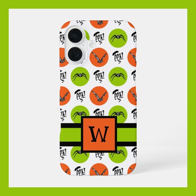 Halloween Pattern Fledermäuse, Spinnen & "Eek!" iPhone 16 Hülle (Von Creator hochgeladen)