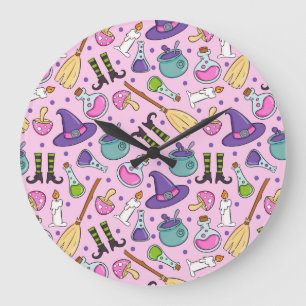 Halloween Pattern Große Wanduhr
