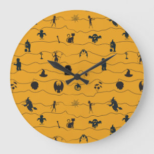 Halloween Pattern Große Wanduhr