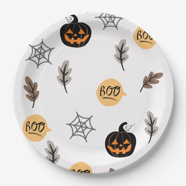 Halloween Pattern Hintergrund Pappteller (Vorderseite)