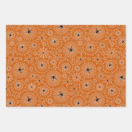 Halloween Pattern | Spinnen auf Spinnennetzen 3 Fa Geschenkpapier Set