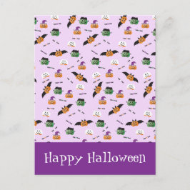 Halloween Pattern Vielen Dank Pumpkins Lila Postkarte