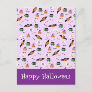 Halloween Pattern Vielen Dank Pumpkins Lila Postkarte
