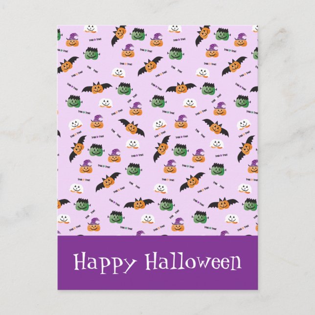 Halloween Pattern Vielen Dank Pumpkins Lila Postkarte (Vorderseite)