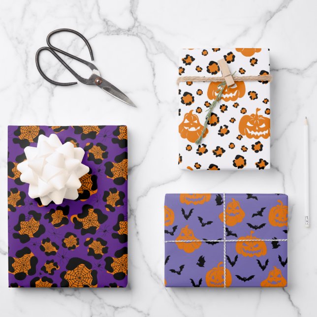 Halloween Patterns Beängstigende Pumpkins Spider W Geschenkpapier Set (Vorderseite)