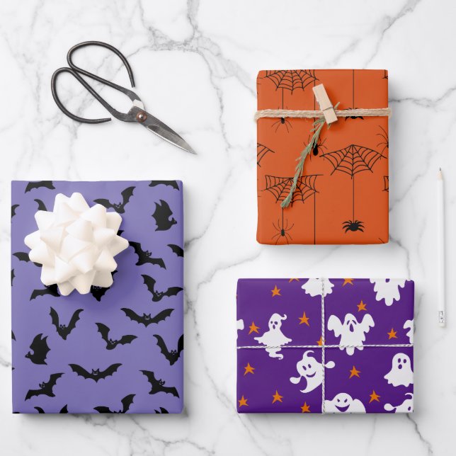 Halloween Patterns Ghost Pumpkins Spider Web Geschenkpapier Set (Vorderseite)