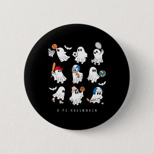 Halloween Pe Teacher Ghost Playing Soccer Football Button