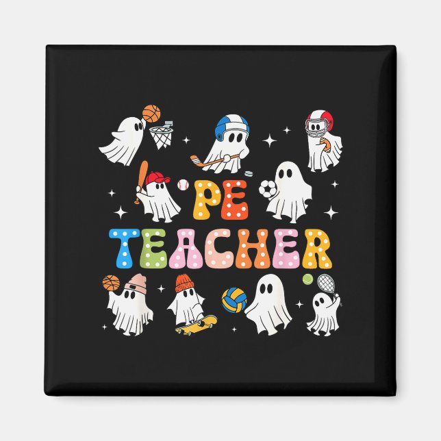 Halloween Pe Teacher Ghost Playing Sports Physical Magnet (Vorne)