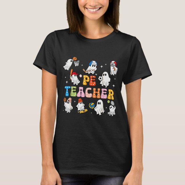 Halloween Pe Teacher Ghost Playing Sports Physical T-Shirt (Vorderseite)