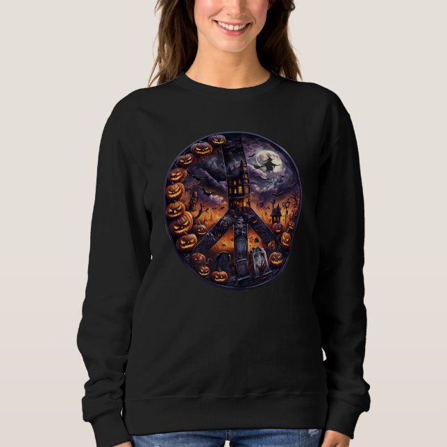 Halloween Peace Sign Sweatshirt Spooky Niedliche C (Vorderseite)