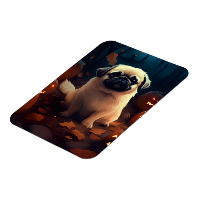Halloween Pekingese mit Pumpkins Beängstigend Magnet (Linke Seite)