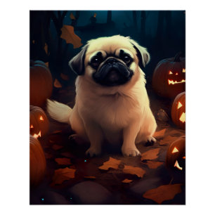 Halloween Pekingese mit Pumpkins Beängstigend Poster