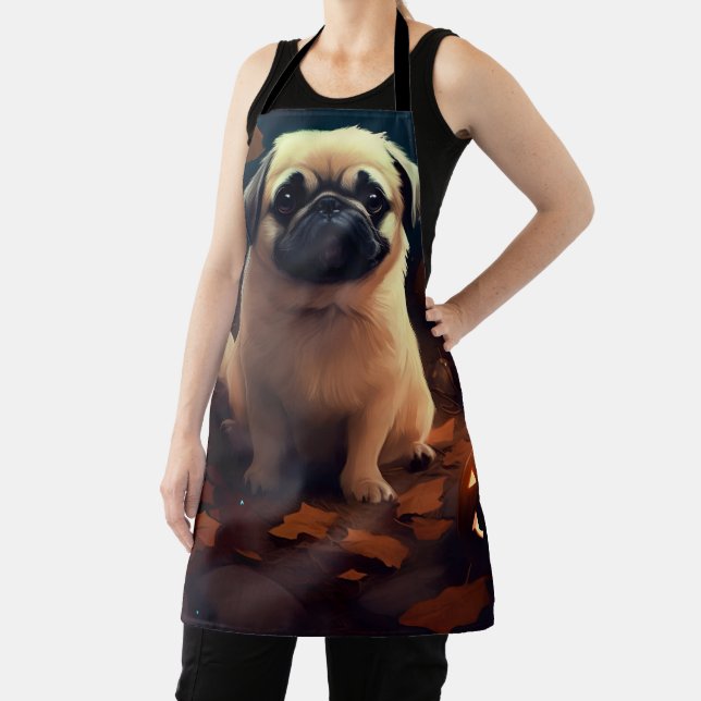 Halloween Pekingese mit Pumpkins Beängstigend Schürze (InSitu)