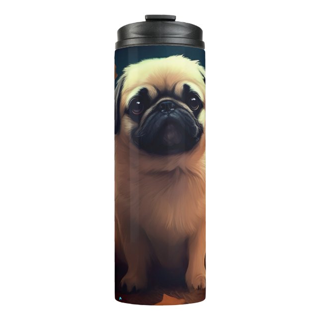Halloween Pekingese mit Pumpkins Beängstigend Thermosbecher (Vorderseite)