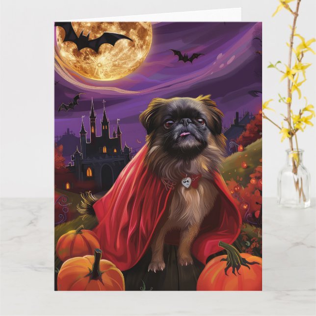 Halloween Pekingese Vampire Pumpkins Beängstigend Karte (Gelbe Blume)