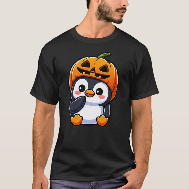 Halloween Penguin Pumpkin Hat T-Shirt (Vorderseite)
